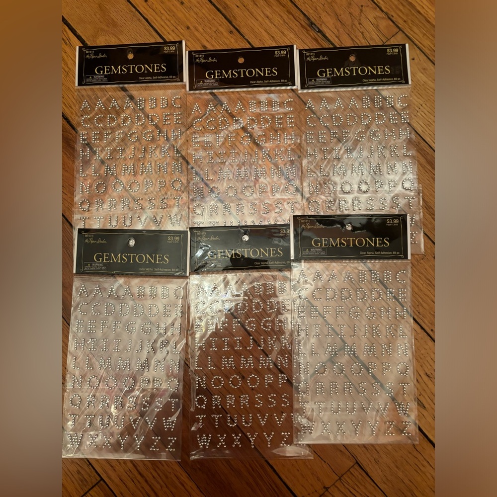 Set of 6 packs of gemstone bling letter stickers